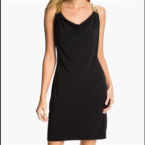 michael kors black dress gold chain straps|michael kors maxi dress.